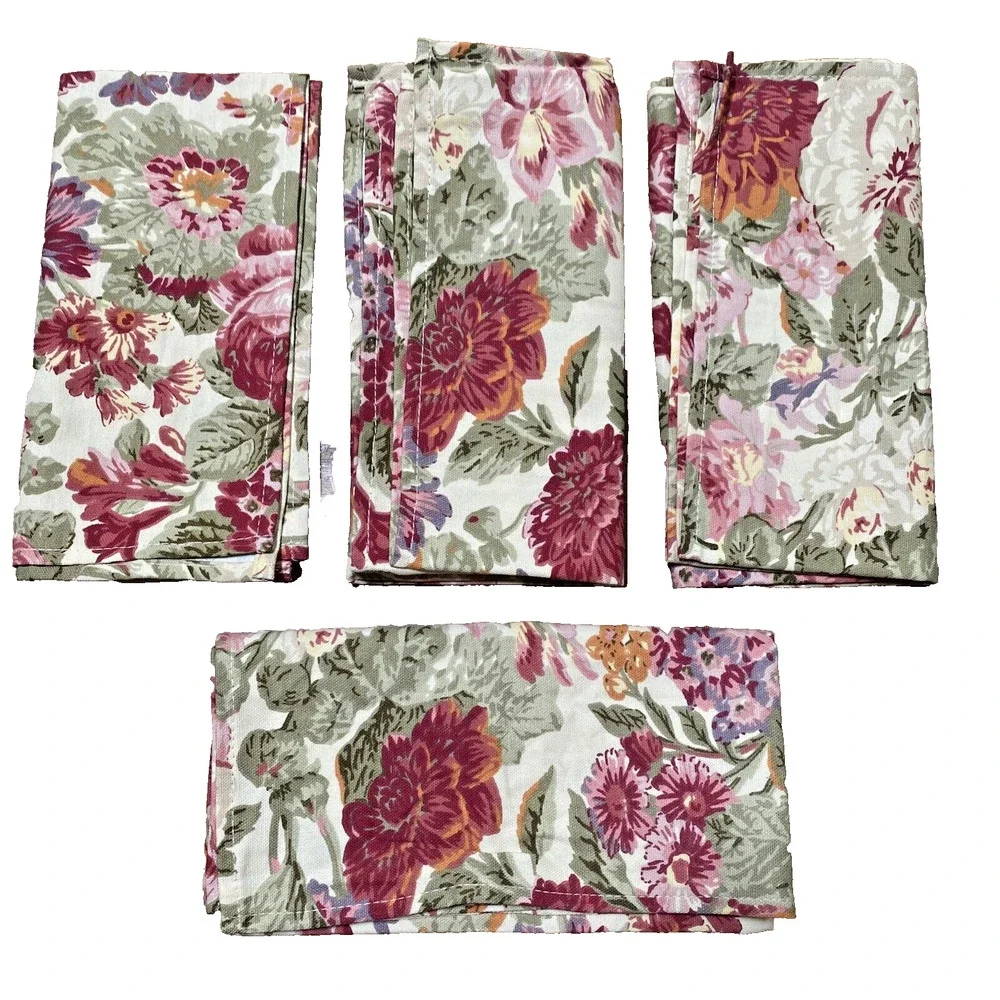 Chaps Brand Cloth Napkins Set of 4 Bold Floral Print in Yellow Pink Red Flowers